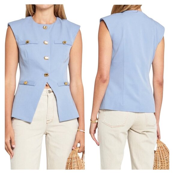 Kourt Luisa Light Blue Structured Vest Top NWT Size Large - Picture 1 of 5